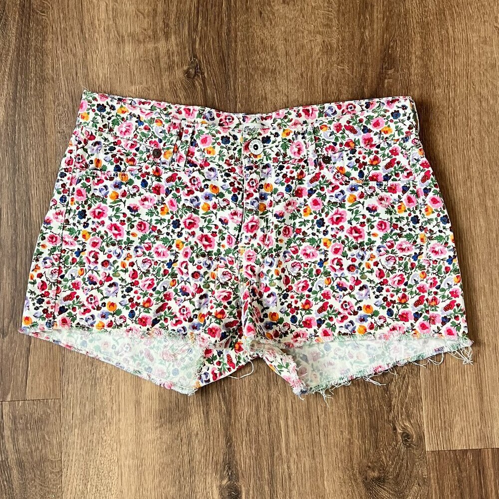 Madewell Floral Denim Cutoff Cotton Shorts Sz 25
